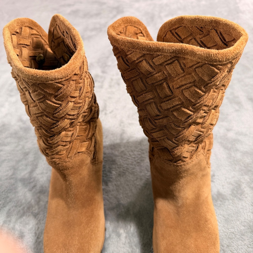 UGG Lynnea Clog Boots Womens 8 Chestnut Brown Suede Woven Studded 3361 - Picture 4 of 9